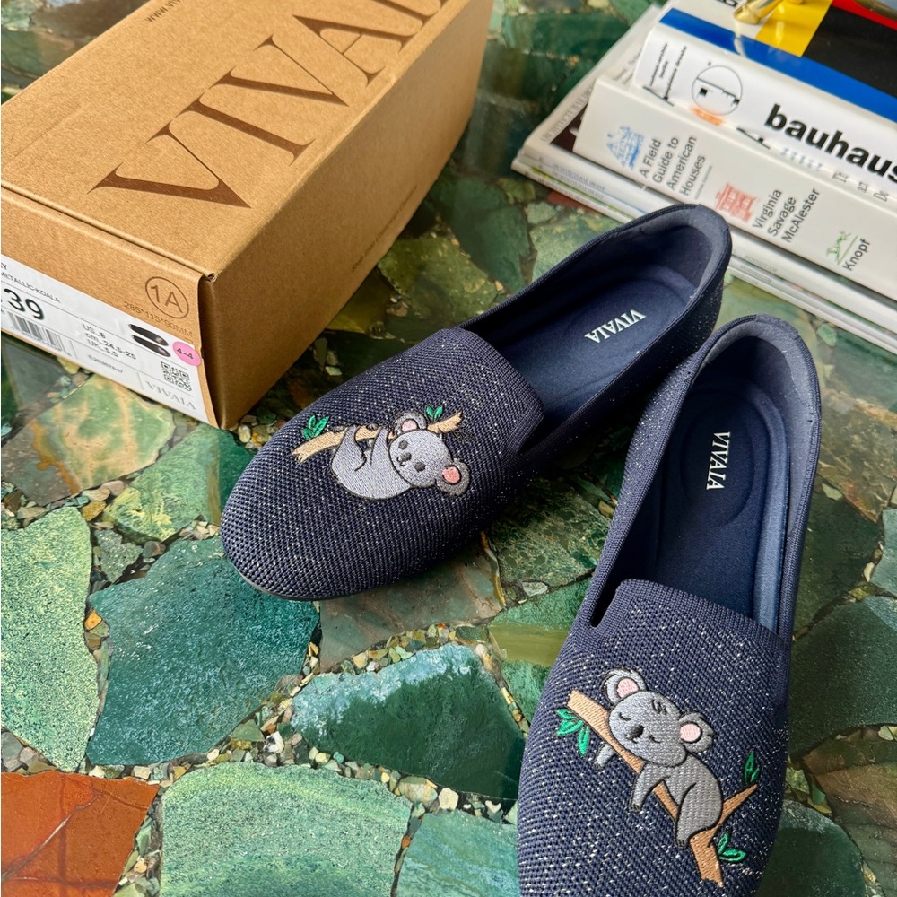 VIVAIA Navy Koala Embroidered Loafers - Picture 2 of 7